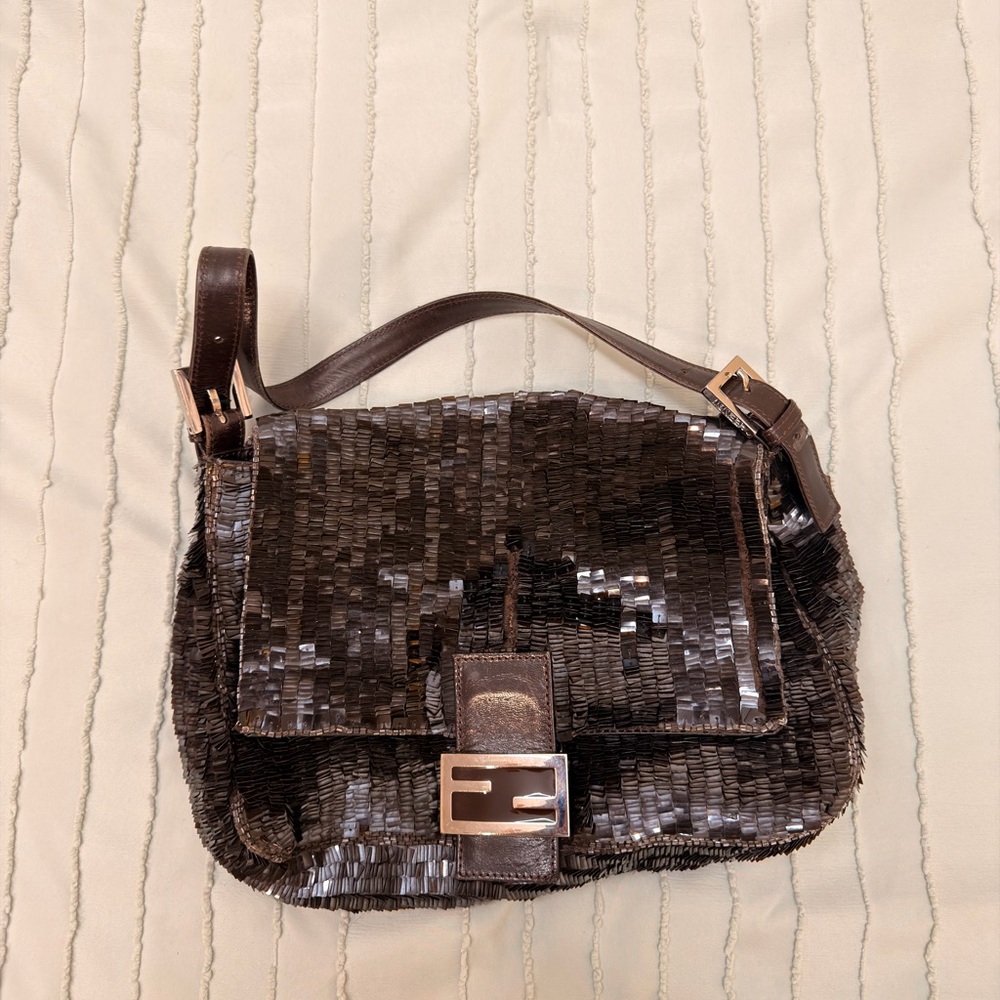 Fendi Dark Brown Sequin Shoulder Bag